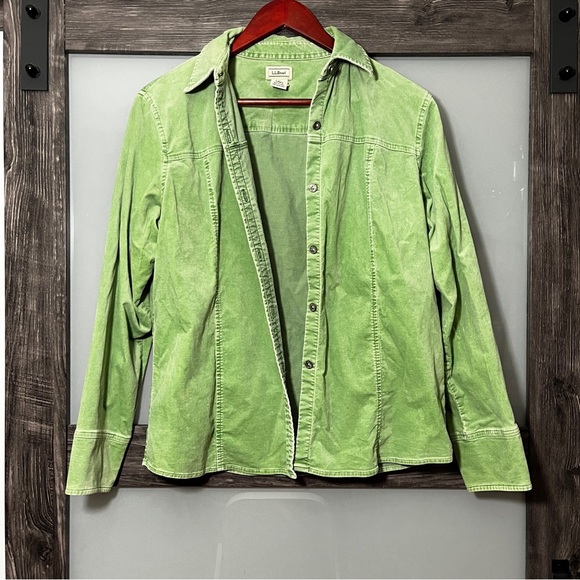 Vintage 90's/Y2K L.L. Bean Women's Green Cotton/Spandex Shacket Grunge Medium - Picture 3 of 10